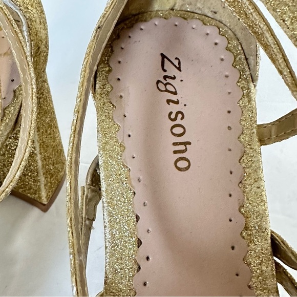 Gold Strappy Block Heel Sandals women size 8 sparkly zipper back 3’ heels party - Picture 14 of 15